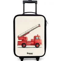 NoBoringSuitcases.com© Kinderkoffer mit leuchtende Räder - Feuerwehrauto - Signiert - Rot, 2 Rollen, Kinder Koffer Klein, Trolley Handgepäck, Reisekoffer