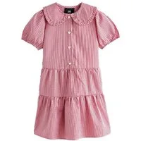 Next Volantkleid Gestuftes Kleid mit Vichykaros + hübschem Kragen (1-tlg)