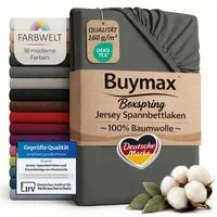 Buymax Spannbettlaken XL, Jersey, Gummizug: Rundumgummizug, (1 Stück), 100% Baumwolle, 160 g/m², passend für Boxspringbetten und Wasserbetten