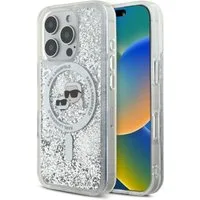 KARL LAGERFELD Handyhülle iPhone 16 Pro Glitter silber MagSafe Logo 6,3 Zoll, Kantenschutz