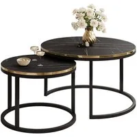 Lookway Couchtisch SOLEIL 2in1 MARMOR Runder Couchtisch mit Ablage (2er Set), Durchmesser: ⌀70 cm und ⌀50 cm