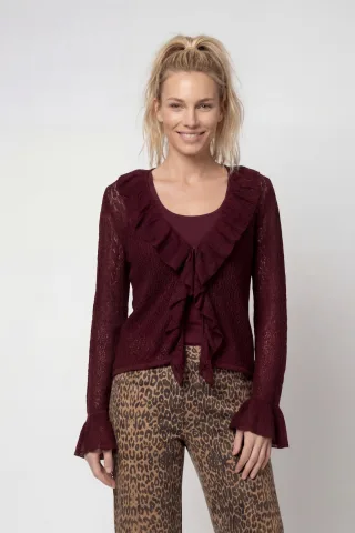 monari - Strickjacke mit Volants dark bordeaux - Gr. - 34