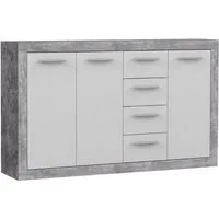 PREISBRECHER Sideboard BACCIO, 3 Türen, 4 Schübe, Betonoptik grau / Weiss - 152,4x91,8x33,8cm (BxHxT)