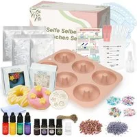 OSTWOLKE Seifen-Set Donut Seifen Selber Machen Set Bastelset für DIY Seifenherstellung, Komplette DIY Set inkl. Seifenbasis, Ätherisches Öl, Silikonform