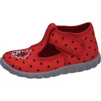 Fischer-Markenschuh Flexi Hausschuh aus Baumwolle, mit Marienkäfer bestickt, Frotteefutter