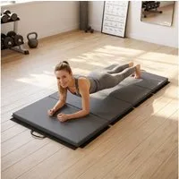 HOMCOM Gymnastikmatte mit Griffen (Fitnessmatte, 1-St., Trainingsmatte), Grau, 180 x 80 x 5 cm