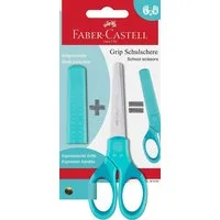 Faber-Castell Universalschere Schulschere GRIP - türkis, rund, inkl. Klingenschutz und Softgriffzone
