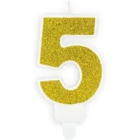 partydeco Geburtstagskerze, Geburtstagskerze Zahl 5 mit Glitzer 7cm gold