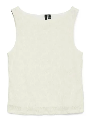 VERO MODA - VMDORIS SL BOAT NECK SHORT TOP JRS GA Snow White - Gr. - M