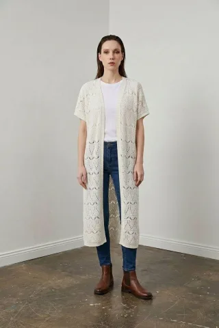 Langer strukturierter Jacquard-Cardigan