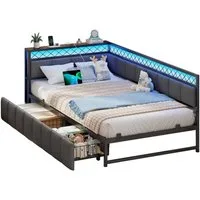 MSMASK Polsterbett mit LED-Beleuchtung und USB-Steckdosen, 90x200cm (1-tlg., Ohne Matratze), Schlafsofa, Jugendbett Tagesbett Daybett Kinderbett
