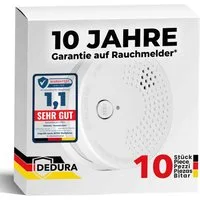 dedura Rauchmelder (10 Jahre Garantie BSI Zertifiziert nach DIN EN14604 inkl. 9V Batterie)