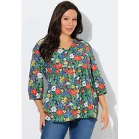 Ulla Popken Tunika Bluse Glitter Blüten A-Linie V-Ausschnitt 3/4-Arm