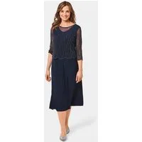 GOLDNER Abendkleid Perlenkleid mit Glanzeffekt Jerseykleid mit Mesh-Details, V-Ausschnitt, 3/4-Arm und Knielänge