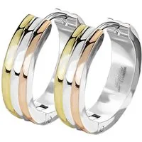 viva-adorno Paar Creolen Damen Klappcreolen Hoop Ohrringe dreifarbig Edelstahl in 2 Größen, Tricolor Rosegold Silber Gold