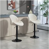 HOMCOM Barhocker 2er Set Höhenverstellbar Barstuhl mit Rückenlehne und Fußstütze (Drehbar Tresenhocker, 2 St., Rutschfest Hocker), mit Chenille-Optik, Beige
