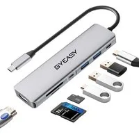 BYEASY USB-Verteiler 7in1 USB C Hub Dockingstation mit 4K HDMI 100W PD SD/TF Kartenleser (USB-C Multiport-Adapter für MacBook und andere Geräte., Inklusive 1 USB-C Hub mit 7 Anschlüssen für vielseitige Nutzung), 7in1 USB C Hub mit 4K HDMI, 100W Power