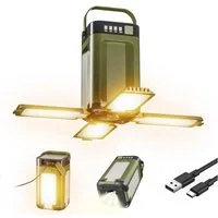 AIBISTAR LED Laterne 6in1 Campingleuchte mit Powerbank Solar faltbar 2000mAh, LED Leuchtmittel, Weiss, Warmgelb, Orange, LED Campinglampe,6 Lichtmodi,Blinkmodus,4 bewegliche Leuchtflügel