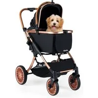 KOMFOTTEU Hundebuggy, Hundewagen mit abnehmbarem Korb, Getränkehalter & Netzfenstern