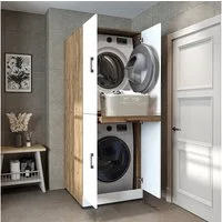 Roomart Waschmaschinenumbauschrank DORA Waschmaschinenschrank 70 cm, Soft-Close, 130 kg, in 4 Farben (Waschmaschinenschrank DORA für Trockner & Waschmaschine in 5 Farben) Soft-Close, Vollauszug, 130 kg, 2 Größen, 5 Farben, Wandbefestigung