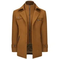 Allthemen Kurzmantel mit abnehmbarem Doppelkragen Wintermantel Herren vintage Wollmantel