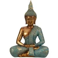 Geschenkestadl Buddhafigur Buddha Figur 25cm gold türkis – Deko Meditation Ruhe Ausgleich sitzend (sitzend), Yoga, Meditation