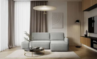 Ecksofa mit Schlaffunktion Sofa LUKA in Stoff Cremona Hellgrau Ottomane Rechts
