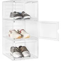 Woltu Schuhbox Aufbewahrungsboxen (3 St), stapelbar Schuhschrank mit magnetischer Tür