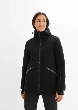 bonprix wasserdichte Ski Funktions-Jacke, schwarz, Gr.50, Lange Skijacke mit verschließbaren Taschen und Schneefang, weit geschnitten