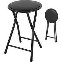 Spetebo Hocker klappbar rund schwarz aus Metall 45 x Ø 30 cm (Artikel, 1 St., Stück), mit gepolsteter Sitzfläche