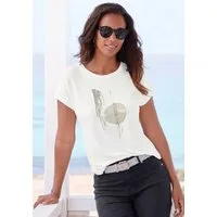 LASCANA Rundhalsshirt mit schimmerndem Folienprint aus sommerlicher French Terry-Qualität aus Viskose