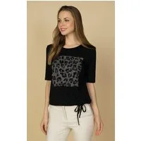 Passioni T-Shirt mit Leo-Strassdetails und Tunnelzug Eng geschnitten