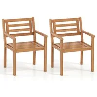 COSTWAY Gartenstuhl (2er Set), Holz mit Armlehnen bis 180 kg Gartensessel