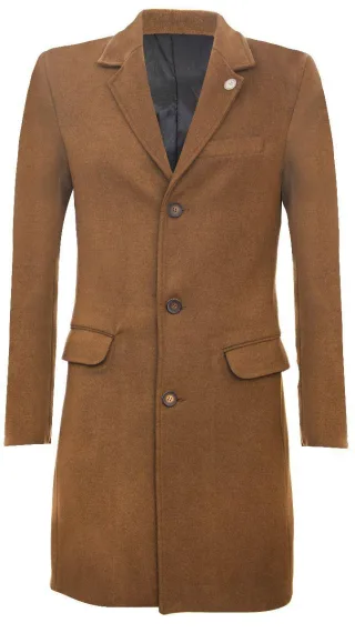 Langer brauner Slim-Fit-Mantel aus Wolle für Herren