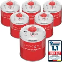 EVOCAMP Gaskartusche 6x Propan Butan 450g, Schraubkartusche Eurogewinde 7/16", Zubehör für Weber Grills Q100-1200-Serien, 6 St.