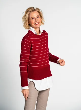 CLARINA - NOS Rdh.-Pullover, 1/1 Arm 444 beere-offwhite - Gr. - 42
