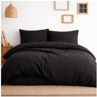 Sandiik Bettwäsche Musselin Bettwäsche in Pure Black aus 100% Baumwolle, 100% Baumwolle, mit Reißverschluss, made in Portugal