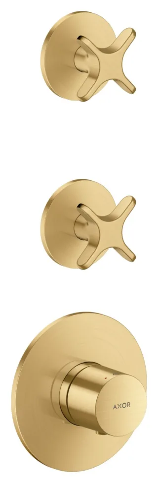 Hansgrohe Thermostatmodul Unterputz AXOR One für 2 Verbraucher mit Kreuzgriff brushed gold optic, 4 48712250