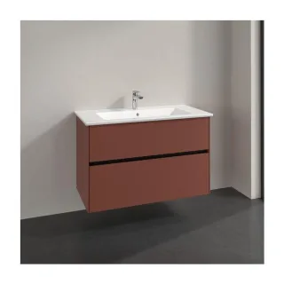 Villeroy und Boch Collaro Waschtischunterschrank C145B0AH 96,1x61x48cm, Waschbecken mittig, LED-Beleuchtung 7W, wine red