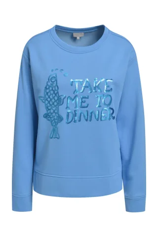 Milano Italy - round neck sweatshirt w/ AW & slits 1/1 sleeve ocean - Gr. - M