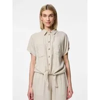 pieces Kurzarmbluse PCPIA SS TIE SHIRT WVN NOOS mit Leinen