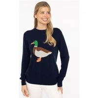 Zwillingsherz Strickpullover Duck Rundhals,aus reinem Kaschmir mit großer Ente