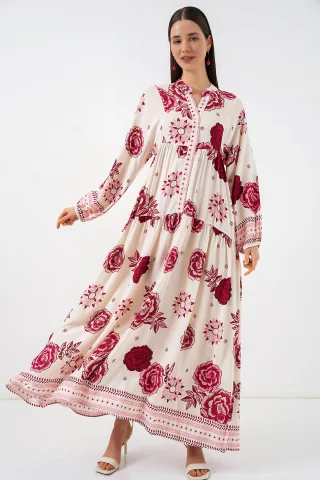 Gemustertes V-Ausschnitt Maxikleid