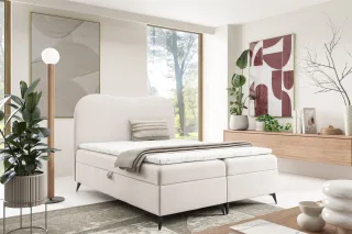 Boxspringbett Schlafzimmerbett BLAIR PREMIUM 180x200cm Stoff Now or Never Weiß