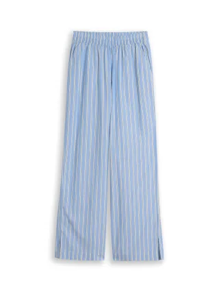 Denim Tom Tailor - Wide Leg Hose mit Streifenmuster blue white vertical stripe - Gr. - S