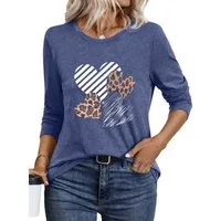 PYLIKE Longsleeve Shirts Damen Casual Graffiti-Herz Ausgefallene bequemes Langarmshirt Geeignet für den täglichen Gebrauch im Büro und zu Hause