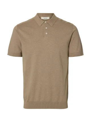 SELECTED MEN - SLMBERG SS KNIT POLO NOOS Savannah Tan - Gr. - L