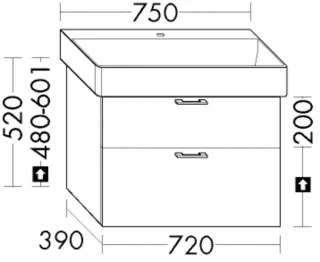 Burgbad Waschtischunterschrank System 30 Preisgruppe 4 Sana 520x720x390 Schwarz Hochglanz WYKT072F6565