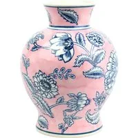 FURNARO Dekovase (1 St), Rosa Porzellanvase mit filigranen Blüten im asiatischen Design