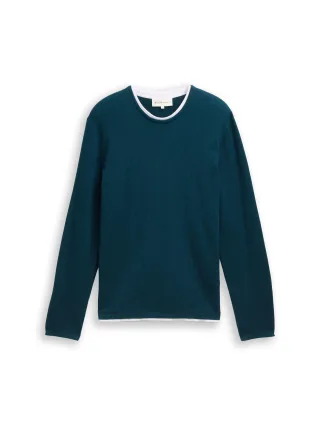 Denim Tom Tailor - 2-in-1 Strickpullover aus Baumwolle deep pond green - Gr. - L